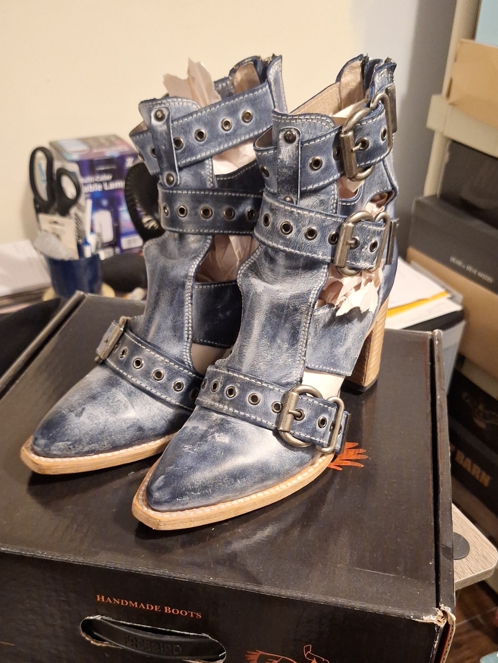Freebird by Steven Distressed Blue Buckle Ankle Booties